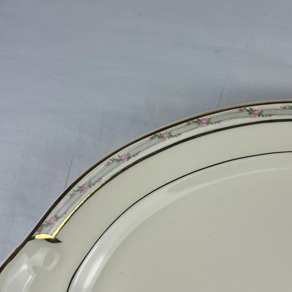 Vtg Taylor Smith Taylor TS&T Rosebud Platter‎ Gold Gilt 15 inch 1945 Ironstone